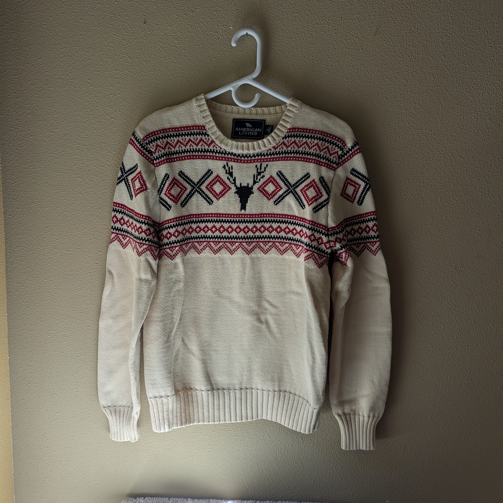 American Living Cream and Red Crewneck Sweater